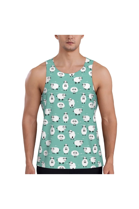 Cute Sheeps Printed Men’s Performance Tank, Men's Workout Tank Top Moisture-Wicking Tank Top Muscle tee, Breathable Workout Shirt-Large