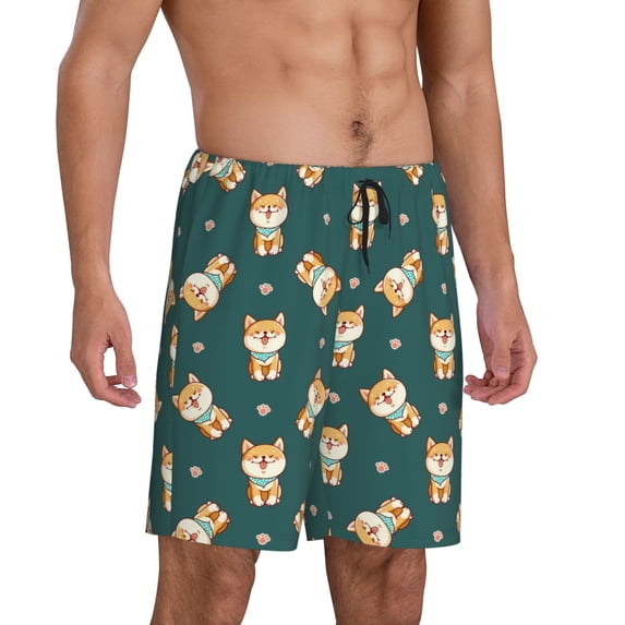 Picia Cute Shiba Pajama Shorts for Men, Men's Pajama Bottoms, Sleepwear,Short Pajama Pants-Small
