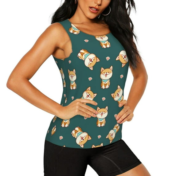 Picia Cute Shiba Pattern Women's Workout Tank Top,Breathable Activewear,Slim Fit Athletic Top,Versatile Workout Moisture-wicking top-Small