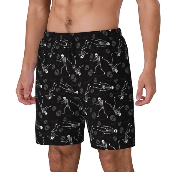 Picia Cute Skull pattern Mens Swim Trunks with Compression Liner Stretch Beach Shorts Quick Dry with Zipper Pockets No-Chafing Board Shorts-Small
