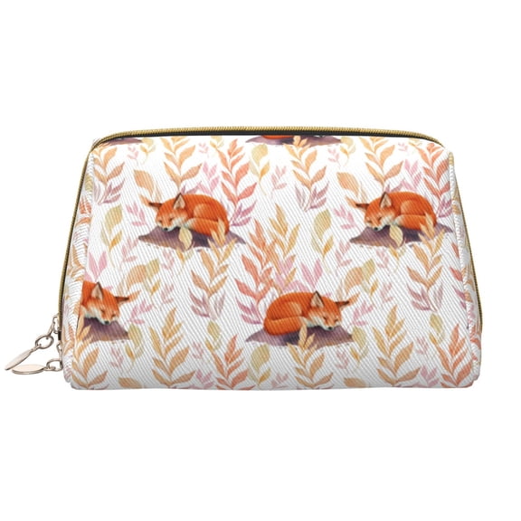 Picia Cute Sleepy Fox Print Leather Makeup Bag Make Up Bag Travel Toiletry Bag for Her Girlfriend Teacher Teen Girl Gifts