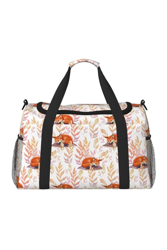 Cute Sleepy Fox Print Travel Duffle Bag,Weekender Bags for Women with Shoe Compartment, Gym Duffel Bag with Wet Pocket, Hospital Bags for Labor and Delivery
