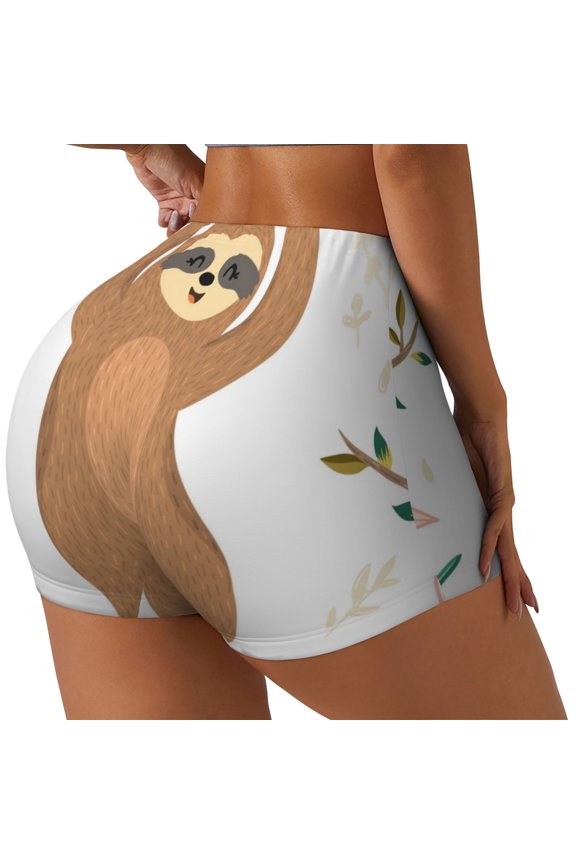 Cute Sloth In Yoga Pose Tree Printed Workout Shorts for Women Seamless Scrunch Butt Lifting High Waisted Yoga Gym Booty Running Moisture-wicking Short Pants-X-Large