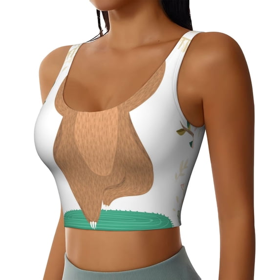 Picia Cute Sloth In Yoga Pose Tree Sports Bra for Women,Padded Strappy Sports Bras Medium Support Yoga Bra with Removable Cups,Running Yoga Bra-Large