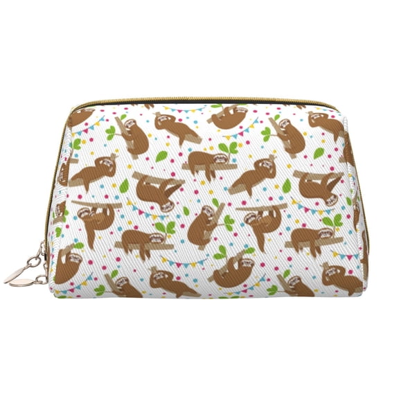 Picia Cute Sloth Print Leather Makeup Bag Make Up Bag Travel Toiletry Bag for Her Girlfriend Teacher Teen Girl Gifts