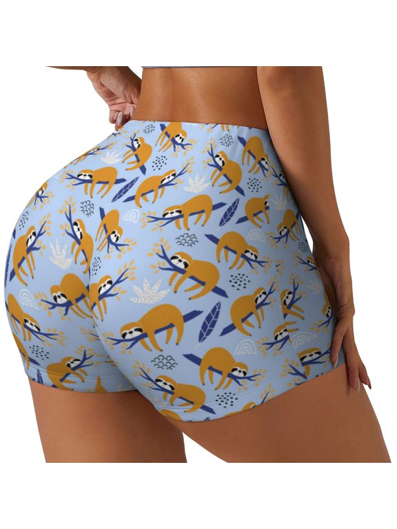 Cute Sloth Printed Workout Shorts for Women Seamless Scrunch Butt Lifting High Waisted Yoga Gym Booty Running Moisture-wicking Short Pants-Large