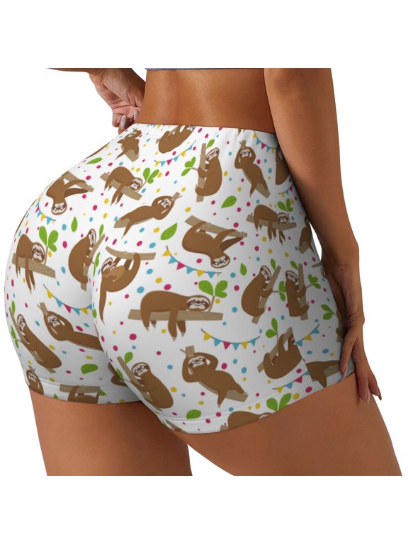 Cute Sloth Printed Workout Shorts for Women Seamless Scrunch Butt Lifting High Waisted Yoga Gym Booty Running Moisture-wicking Short Pants-XX-Large