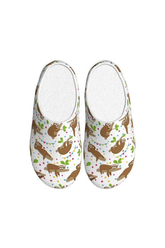 Cute Sloth for Women's Lamb-hug Comfy Fleece House Slippers Memory Foam, Slip-on House Shoes Indoor Outdoor-40/41