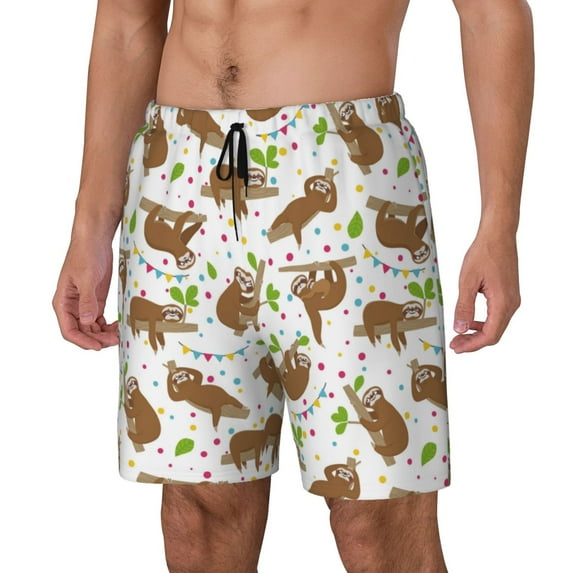 Picia Cute Sloth pattern Mens Swim Trunks with Compression Liner Stretch Beach Shorts Quick Dry with Zipper Pockets No-Chafing Board Shorts-3X-Large