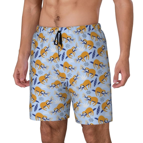 Picia Cute Sloth pattern Mens Swim Trunks with Compression Liner Stretch Beach Shorts Quick Dry with Zipper Pockets No-Chafing Board Shorts-Small
