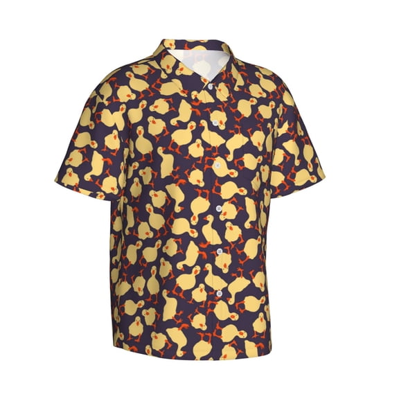 Picia Cute Small Farm Birds Gentle Cotton Regular Fit Short Sleeve Casual Hawaiian Shirt for Men-XX-Large