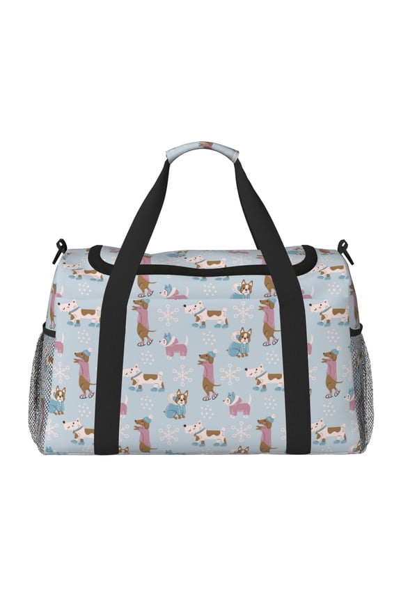 Cute Snowflake Dachshund Print Travel Duffle Bag,Weekender Bags for Women with Shoe Compartment, Gym Duffel Bag with Wet Pocket, Hospital Bags for Labor and Delivery