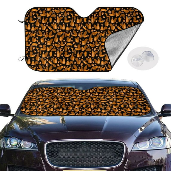Picia Cute Squirrel Curved Windshield Sunshade Accordion Folding Style Auto Shade for Car Truck SUV Van Blocks UV Ray Sun Visor Protector -Small