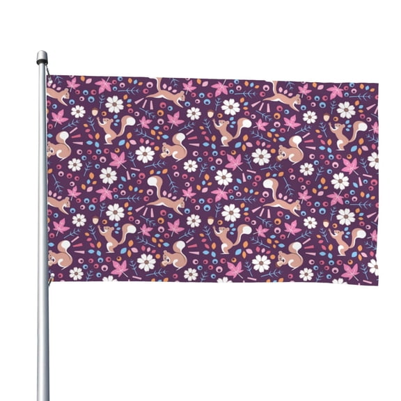 Picia Cute Squirrel Floral Printed Flag ,Cute Squirrel Floral Pattern Garden Flag Vertical Double,Yard Lawn Outdoor Decor 48x72"