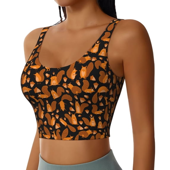 Picia Cute Squirrel Sports Bra for Women,Padded Strappy Sports Bras Medium Support Yoga Bra with Removable Cups,Running Yoga Bra-XX-Large