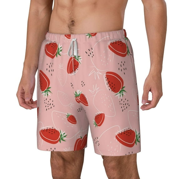 Picia Cute Strawberry C pattern Mens Swim Trunks with Compression Liner Stretch Beach Shorts Quick Dry with Zipper Pockets No-Chafing Board Shorts-3X-Large