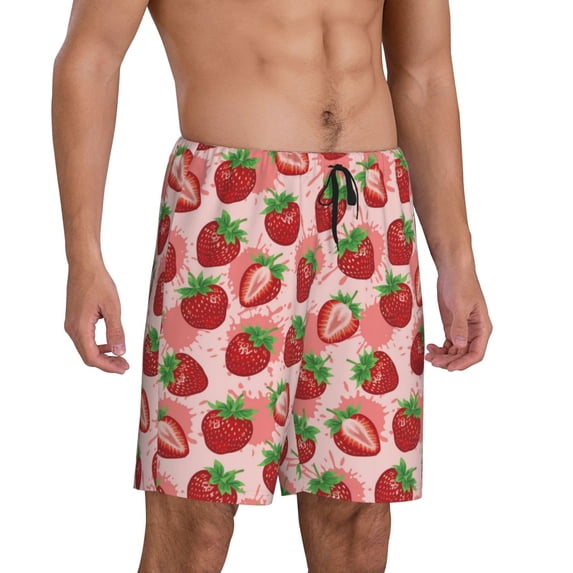 Picia Cute Strawberry Pajama Shorts for Men, Men's Pajama Bottoms, Sleepwear,Short Pajama Pants-Large