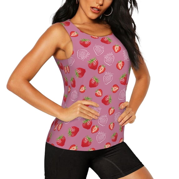 Picia Cute Strawberry Pattern Women's Workout Tank Top,Breathable Activewear,Slim Fit Athletic Top,Versatile Workout Moisture-wicking top-