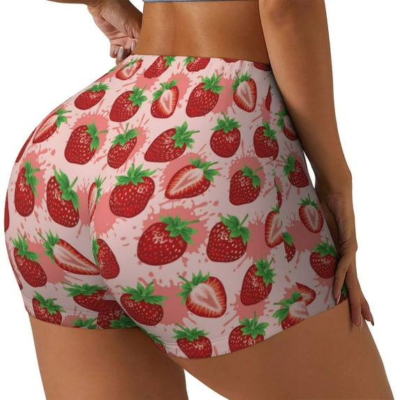 Picia Cute Strawberry Printed Workout Shorts for Women Seamless Scrunch Butt Lifting High Waisted Yoga Gym Booty Running Moisture-wicking Short Pants-Medium