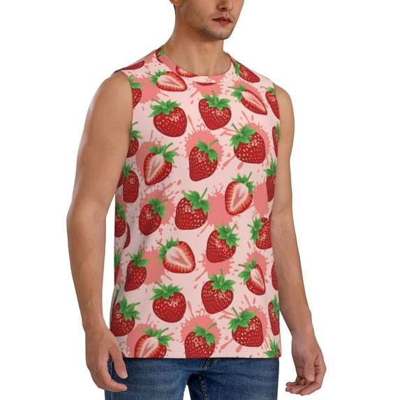 Picia Cute Strawberry mens Cotton Tank Undershirts , Moisture-wicking Ribbed Tanks, Lightweight Cotton Tank Undershirts-3X-Large