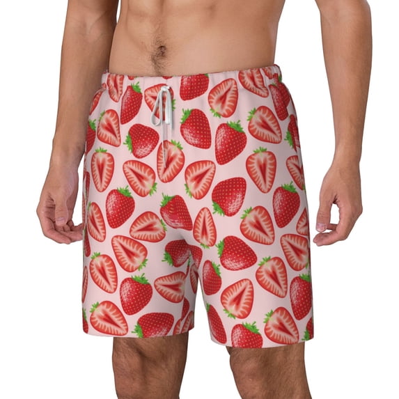 Picia Cute Strawberry pattern Mens Swim Trunks with Compression Liner Stretch Beach Shorts Quick Dry with Zipper Pockets No-Chafing Board Shorts-3X-Large