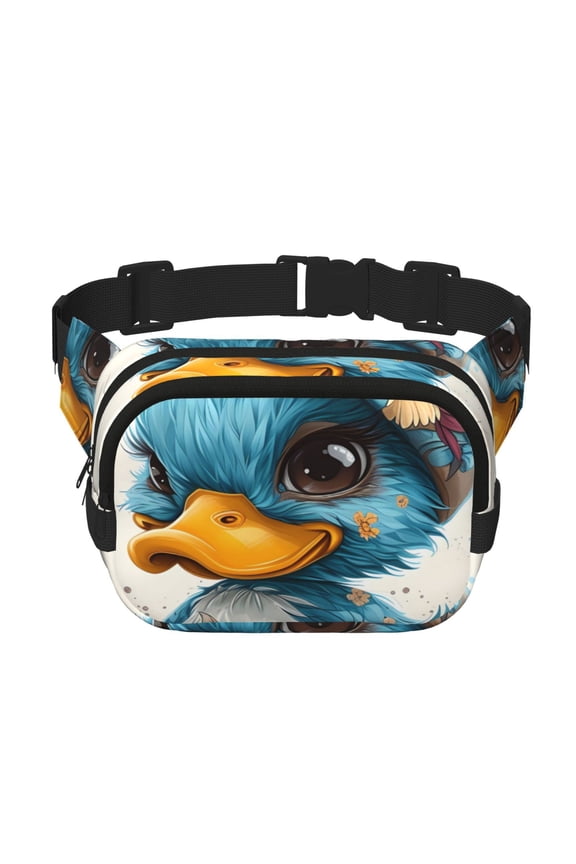 Cute Sunflower Blue Duck Print Square Double-Layer Waist Bag Mini Adjustable Waist Belt Bag Exercise Running Travel Hiking