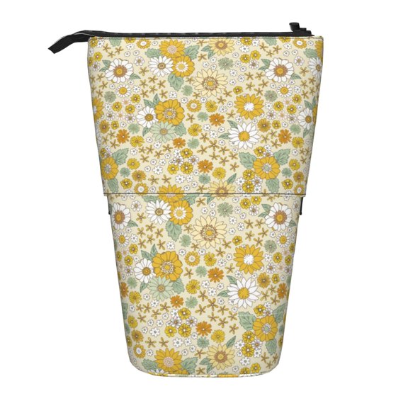 Picia Cute Sunflower Print Telescopic Pencil Case, Telescopic Pen Holder Telescopic Pencil Pouch Bag Stationery Pencil Case Box Storage Organizer Makeup Bag