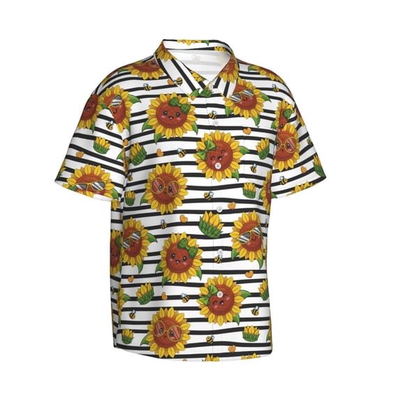 Picia Cute Sunflowers Gentle Cotton Regular Fit Short Sleeve Casual Hawaiian Shirt for Men-Medium
