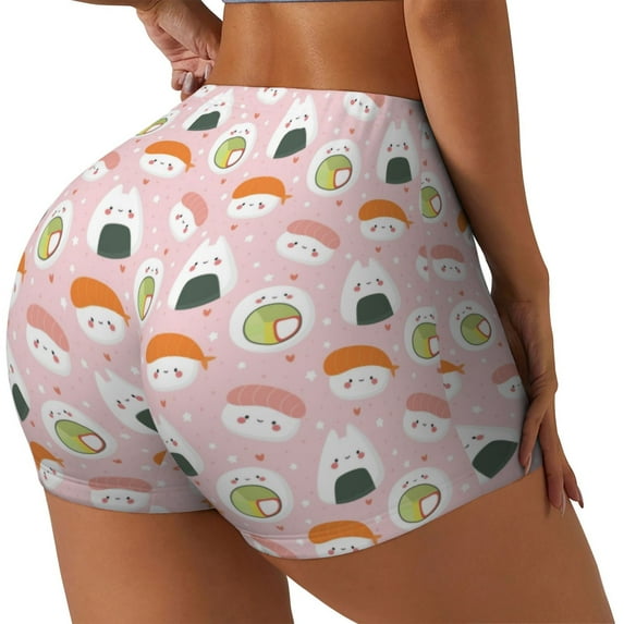 Picia Cute Sushi (2) Printed Workout Shorts for Women Seamless Scrunch Butt Lifting High Waisted Yoga Gym Booty Running Moisture-wicking Short Pants-Large