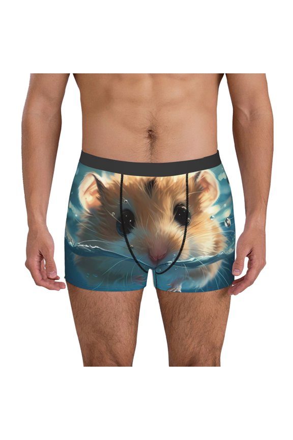 Cute Swimming Guinea Pig Pattern Men’s Boxer Briefs – Soft & Breathable Underwear, Stretchy & Comfortable Fit, Supportive Pouch Design, Moisture-Wicking-Large
