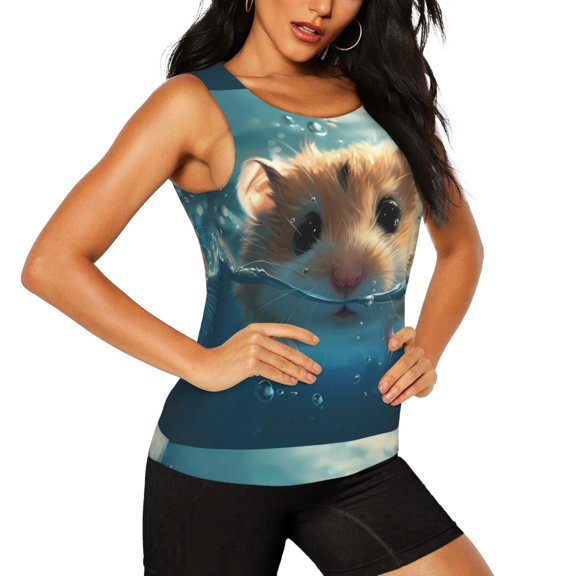 Picia Cute Swimming Guinea Pig Pattern Women's Workout Tank Top,Breathable Activewear,Slim Fit Athletic Top,Versatile Workout Moisture-wicking top-Medium