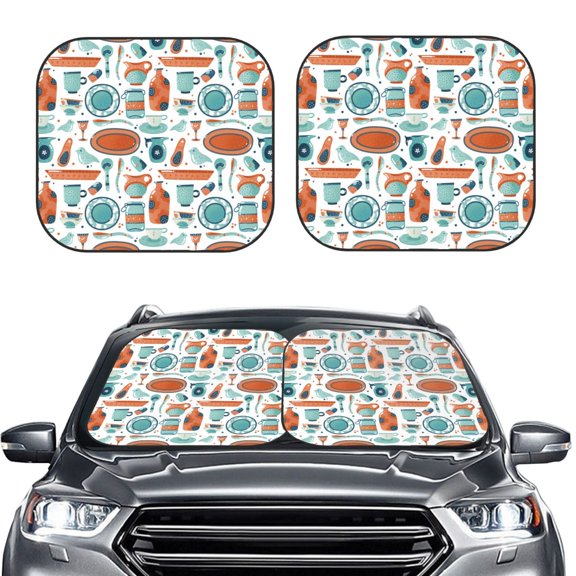 Picia Cute Tableware 2 Piece Car Windshield Sun Shade Foldable | Foldable Sun Shield for Front Window Blocks UV Rays and Keeps Your Vehicle Cool-Small