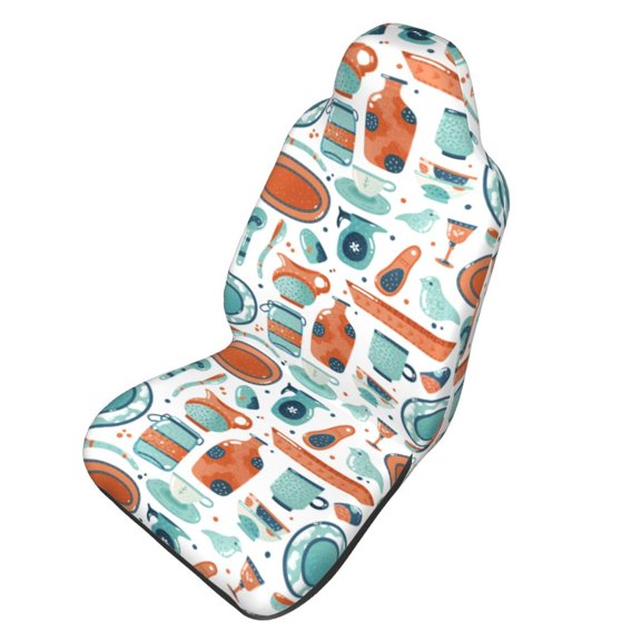 Picia Cute Tableware Print Waterproof Sweating Car Seat Cover for Post Gym Workout, Running, Beach and Hiking, Universal Fit Anti-Slip Bucket Seat Protector