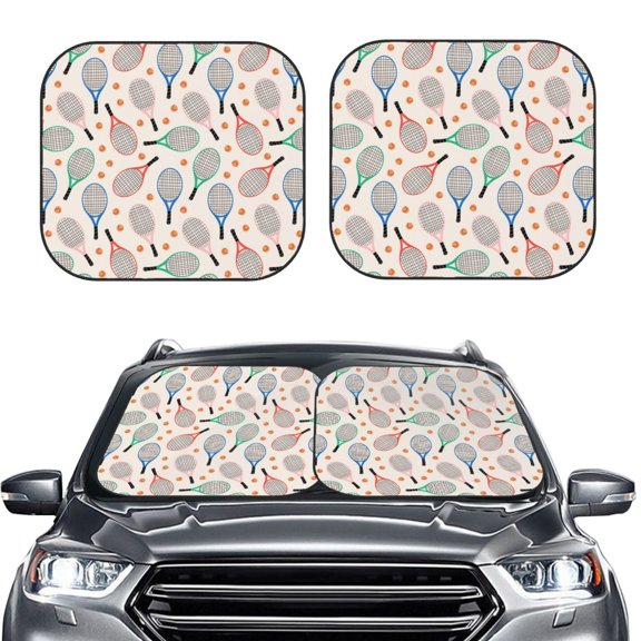 Picia Cute Tennis Racket 2 Piece Car Windshield Sun Shade Foldable | Foldable Sun Shield for Front Window Blocks UV Rays and Keeps Your Vehicle Cool-Small