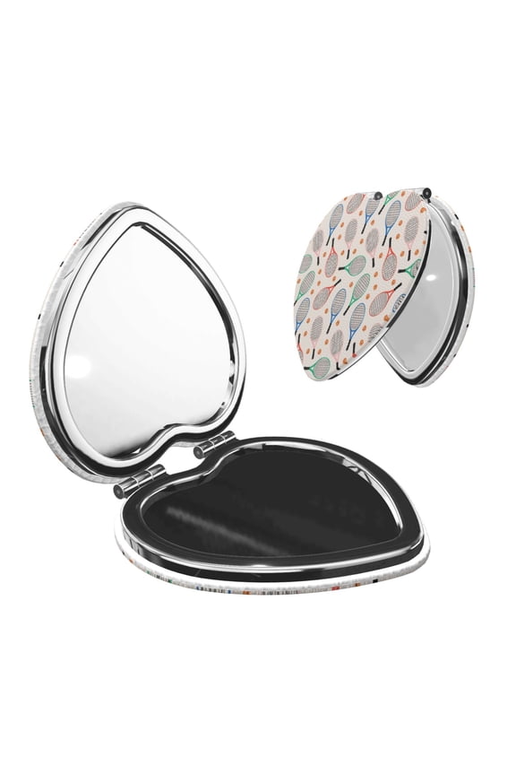 Cute Tennis Racket for Compact Vanity Mirror , Travel Makeup Mirror , Portable Magnifying Cosmetic Mirror for Daily, Work, Business-Heart Shape