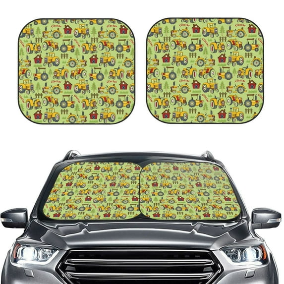 Picia Cute Tractor 2 Piece Car Windshield Sun Shade Foldable | Foldable Sun Shield for Front Window Blocks UV Rays and Keeps Your Vehicle Cool-Large