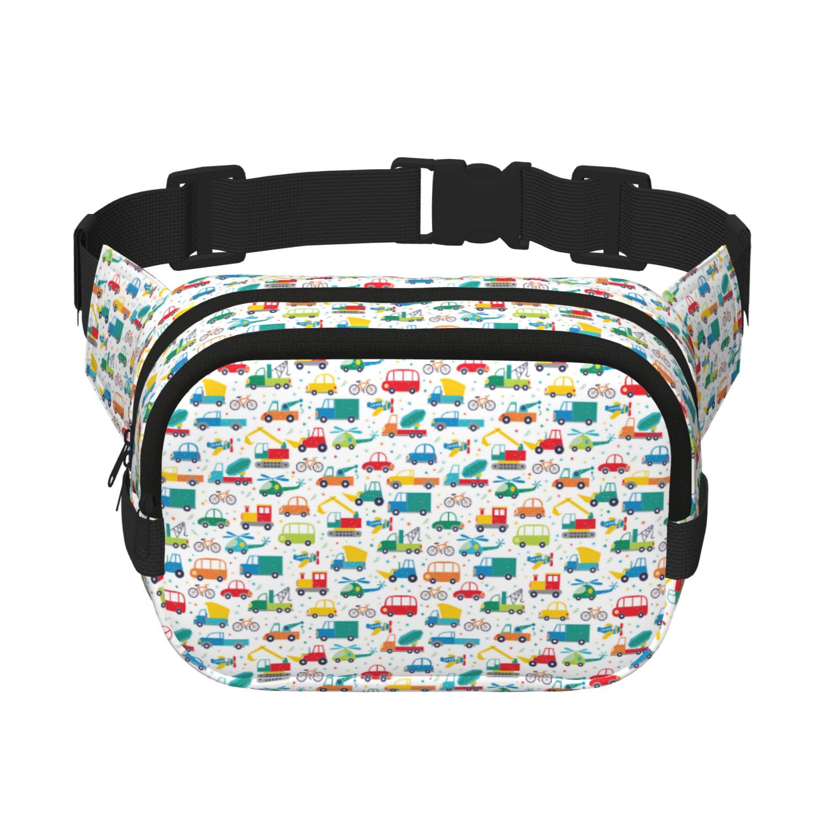 Picia Cute Transport Print Square Double-Layer Waist Bag Mini Adjustable Waist Belt Bag Exercise Running Travel Hiking