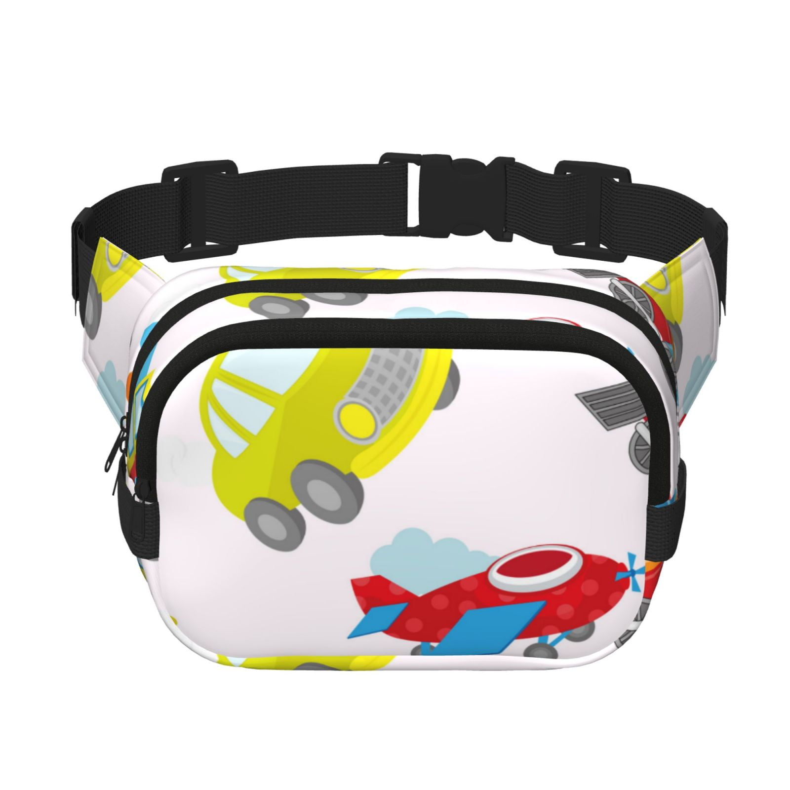 Picia Cute Transport Print Square Double-Layer Waist Bag Mini Adjustable Waist Belt Bag Exercise Running Travel Hiking