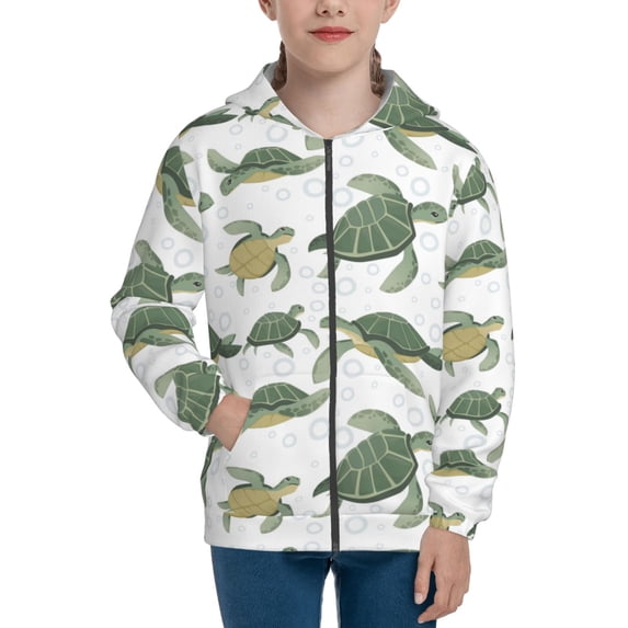 Picia Cute Turtle for Boys Fashion Full-zip Hoodies & Sweatshirts with Kangaroo Pocket,Zip-up Hooded Sweatshirt for Kid, Moisture Wicking & Breathable-Small