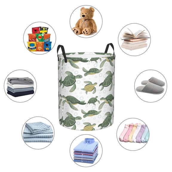 Picia Cute Turtle Large Laundry Basket, Waterproof, Freestanding Laundry Hamper, Collapsible Tall Clothes Hamper with Extended Handles-
