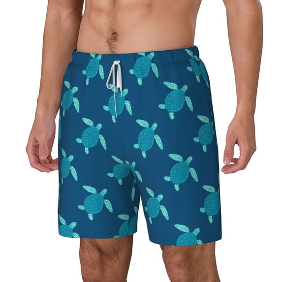 Picia Cute Turtle pattern Mens Swim Trunks with Compression Liner Stretch Beach Shorts Quick Dry with Zipper Pockets No-Chafing Board Shorts-XX-Large
