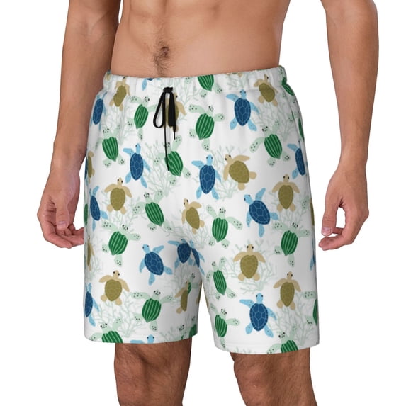Picia Cute Turtle pattern Mens Swim Trunks with Compression Liner Stretch Beach Shorts Quick Dry with Zipper Pockets No-Chafing Board Shorts-XX-Large