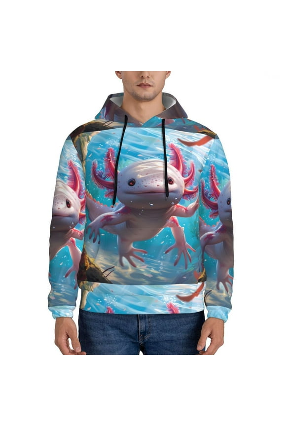 Cute Underwater Axolotl Pattern Casual Men's Hoodie - Lightweight Hooded Sweatshirt with Kangaroo Pocket, Comfortable Pullover for Everyday, Travel-X-Large