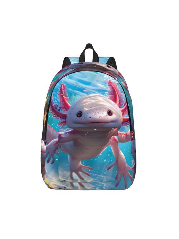 Cute Underwater Axolotl Printed Canvas Daypack - Stylish and Durable Vintage Compact Backpack - Class, Work, Travel, or Laptop Bookbag,Organized Compartments-Medium