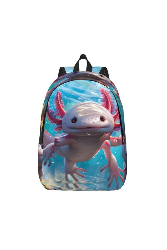 Cute Underwater Axolotl Printed Canvas Daypack - Stylish and Durable Vintage Compact Backpack - Class, Work, Travel, or Laptop Bookbag,Organized Compartments-Medium