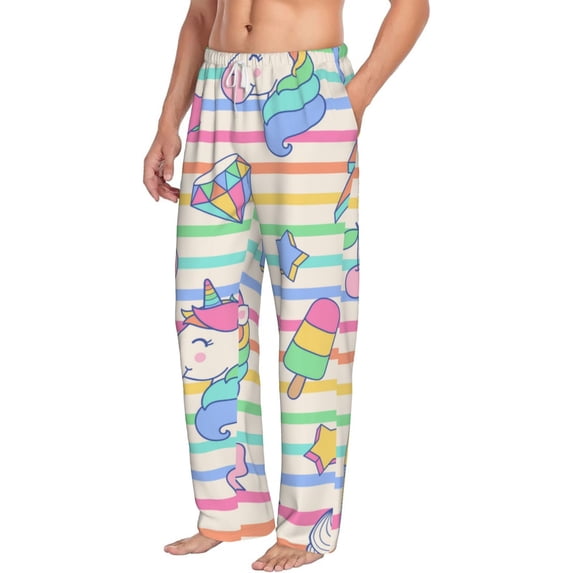 Picia Cute Unicorn Mens Soft Woven Cotton Elastic Waistband Sleep Pajama Pant Lounge Sleep Pant With Pockets And Drawstring-X-Large