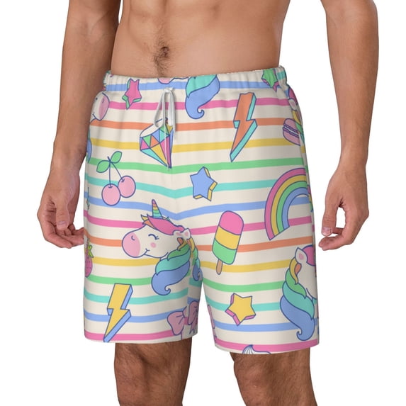 Picia Cute Unicorn pattern Mens Swim Trunks with Compression Liner Stretch Beach Shorts Quick Dry with Zipper Pockets No-Chafing Board Shorts-XX-Large