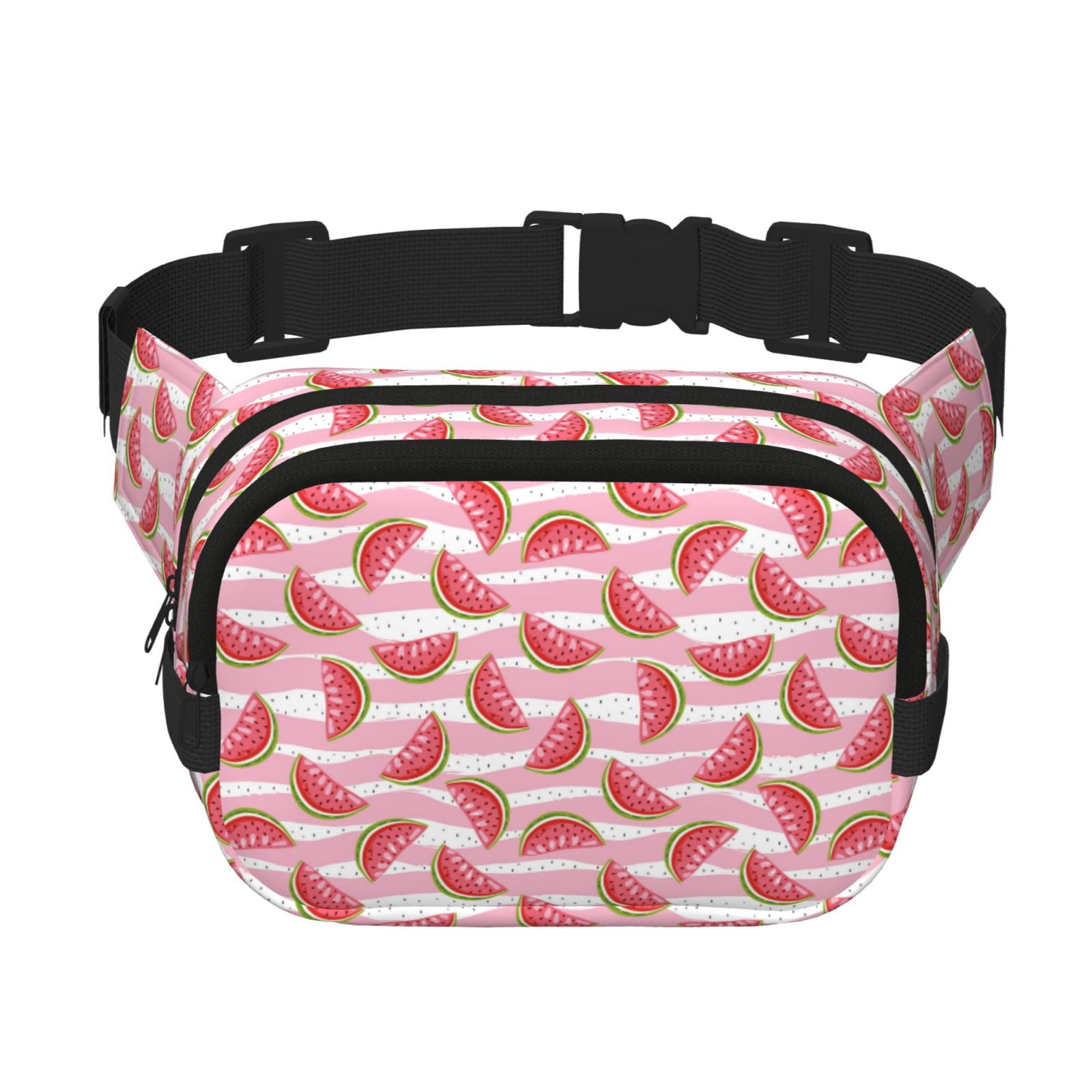 Picia Cute Watermelon Print Square Double-Layer Waist Bag Mini Adjustable Waist Belt Bag Exercise Running Travel Hiking