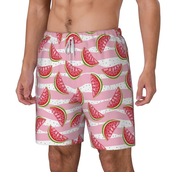 Picia Cute Watermelon pattern Mens Swim Trunks with Compression Liner Stretch Beach Shorts Quick Dry with Zipper Pockets No-Chafing Board Shorts-3X-Large