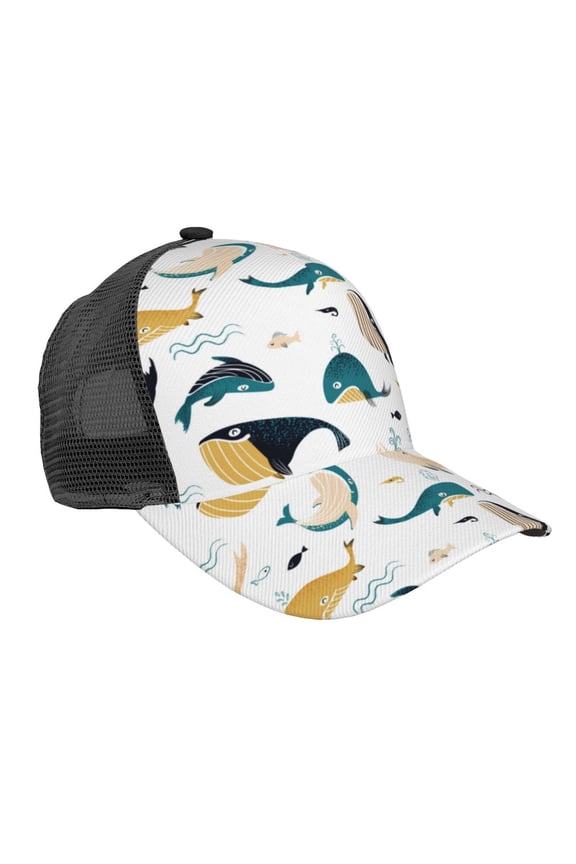 Cute Whale Pattern Trucker Hat,Baseball Cap,Sun Protection Cap,Stylish Headwear,Leisure Cap,Outdoor Sports Cap